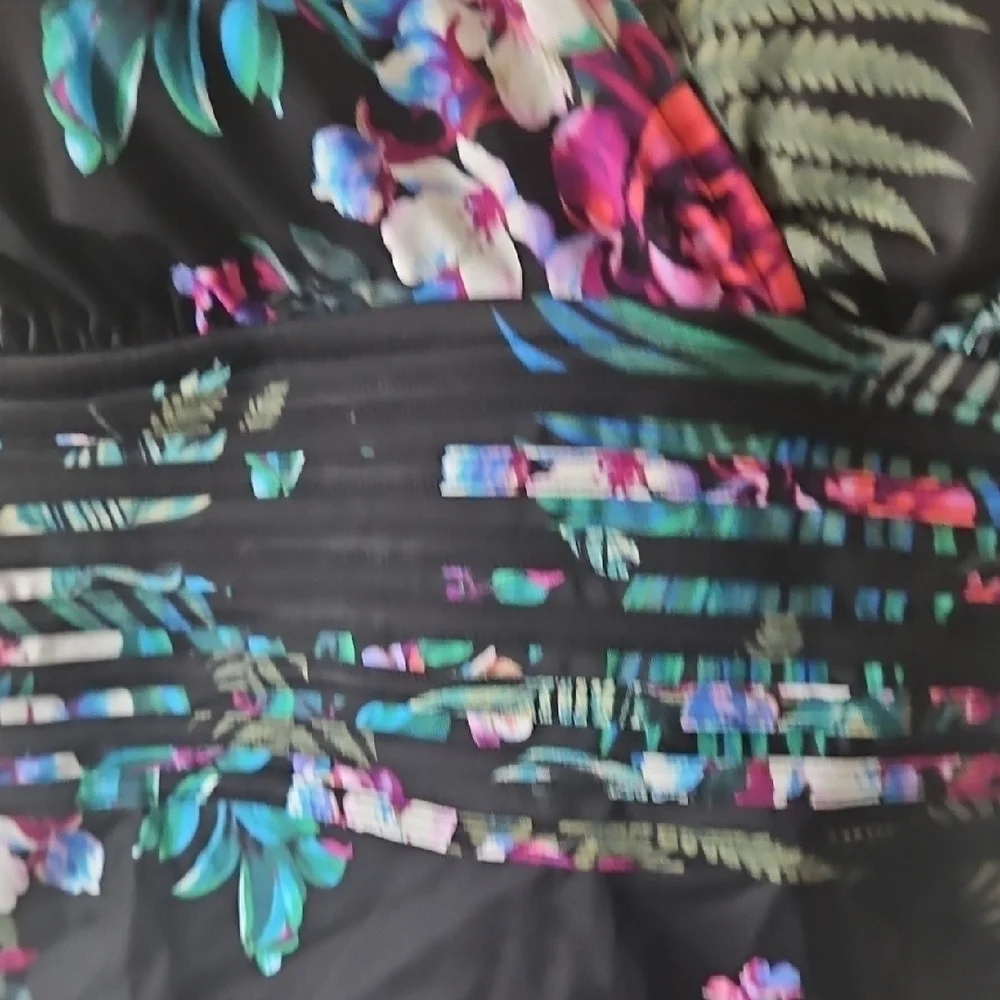 Aqua Green Floral One Piece Swimsuit - Black and Pink